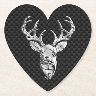 Silver Chrome Deer on Carbon Fibre Style Print Paper Coaster