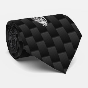 Silver Chrome Deer on Carbon Fibre Style Print Tie