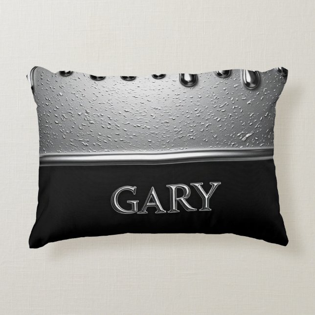 Silver Chrome Drip Gary Name Modern Luxury Accent Pillow (Front)