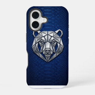 Silver Chrome Geometric Bear Blue Python iPhone 16 Case