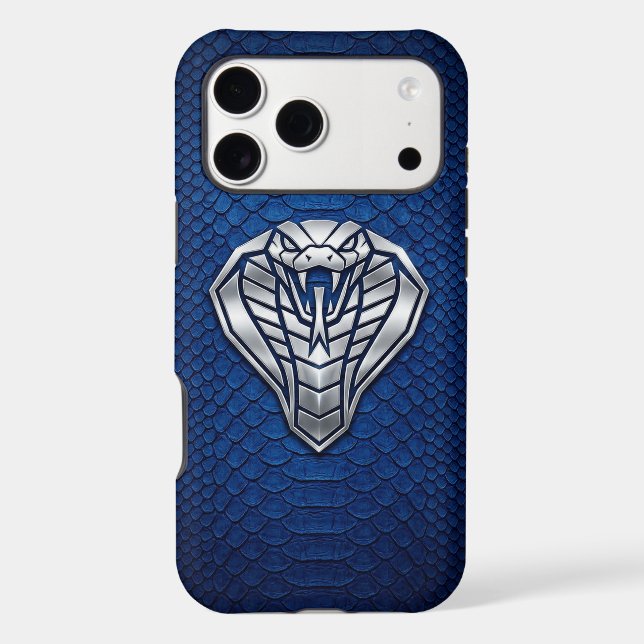 Silver Chrome Geometric Cobra Blue Python iPhone (Back)