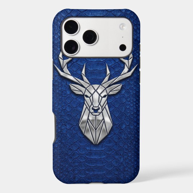 Silver Chrome Geometric Deer Blue Python iPhone (Verso)