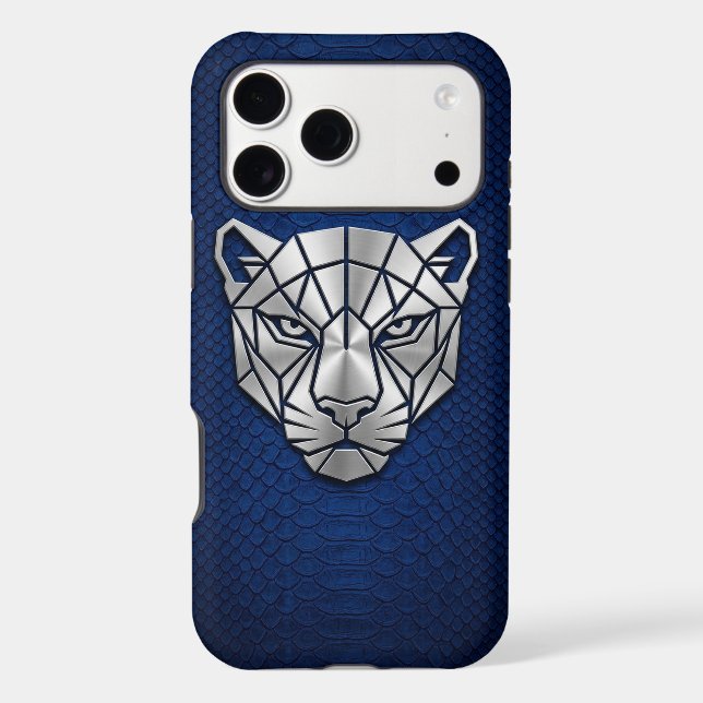 Silver Chrome Geometric Panther Blue Python iPhone (Verso)