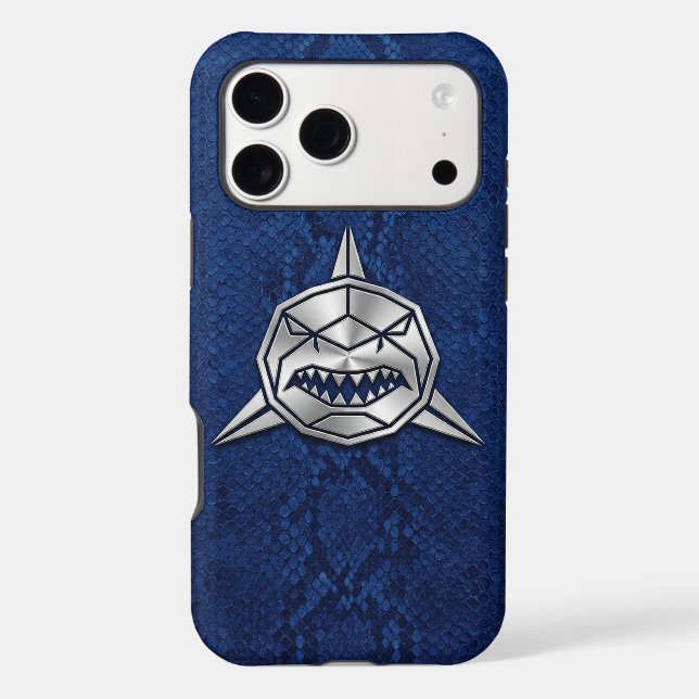 Silver Chrome Géométrique Requin Bleu Python iPhon (Verso)