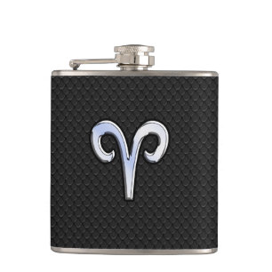 Silver Chrome Like Aries Zodiac Sign Hip Flask