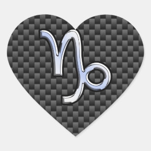 Silver Chrome like Capricorn Symbol Carbon Fibre Heart Sticker
