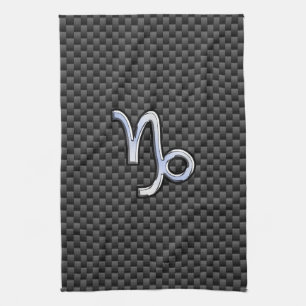Silver Chrome like Capricorn Symbol Carbon Fibre Kitchen Towel