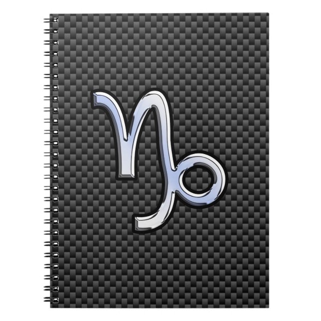 Silver Chrome like Capricorn Symbol Carbon Fibre Notebook (Front)