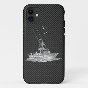 Silver Chrome Like Fishing Boat on Carbon Fibre iPhone 11 Case