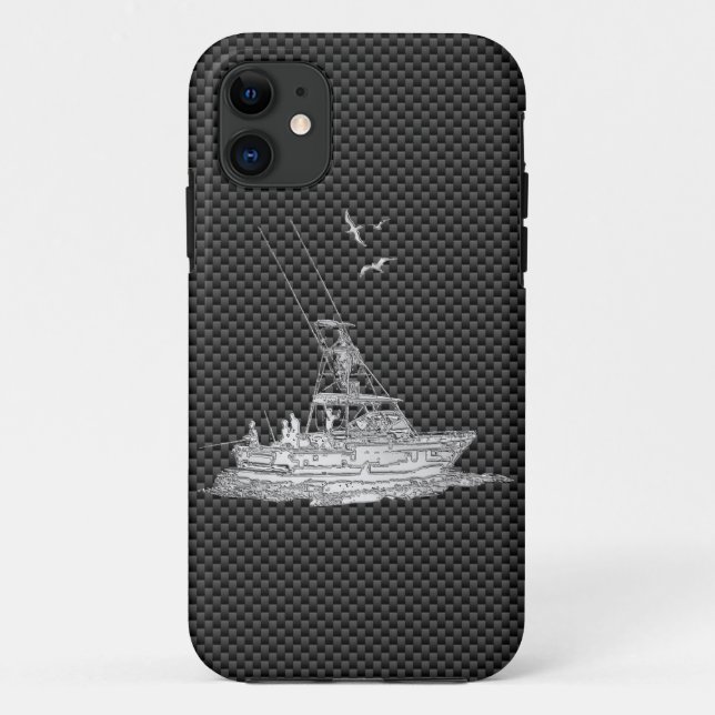 Silver Chrome Like Fishing Boat on Carbon Fibre Case-Mate iPhone Case (Back)