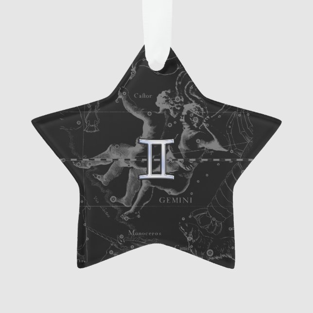 Silver Chrome like Gemini Zodiac Sign on Hevelius Ornament (Front)