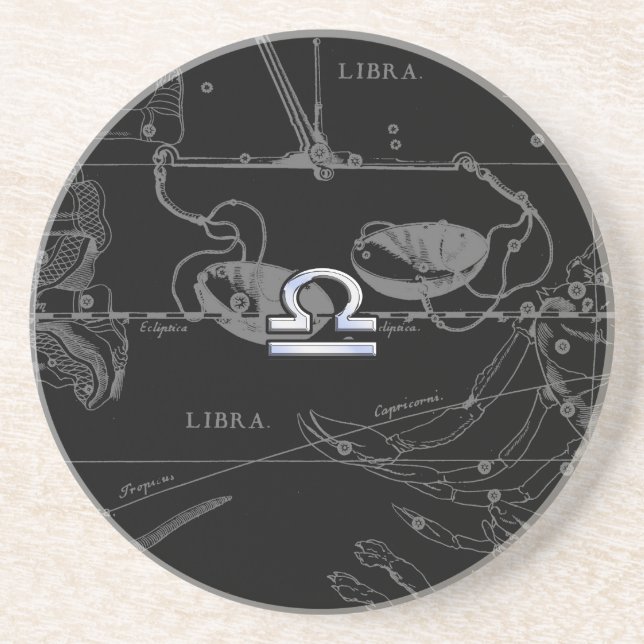 Silver Chrome like Libra Zodiac Sign on Hevelius Coaster (Front)