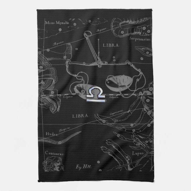 Silver Chrome like Libra Zodiac Sign on Hevelius Kitchen Towel (Vertical)