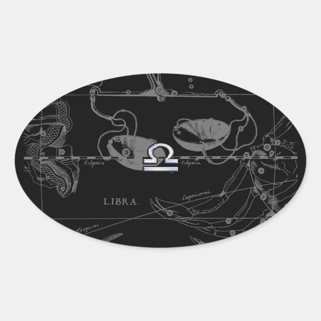 Silver Chrome like Libra Zodiac Sign on Hevelius Oval Sticker (Front)