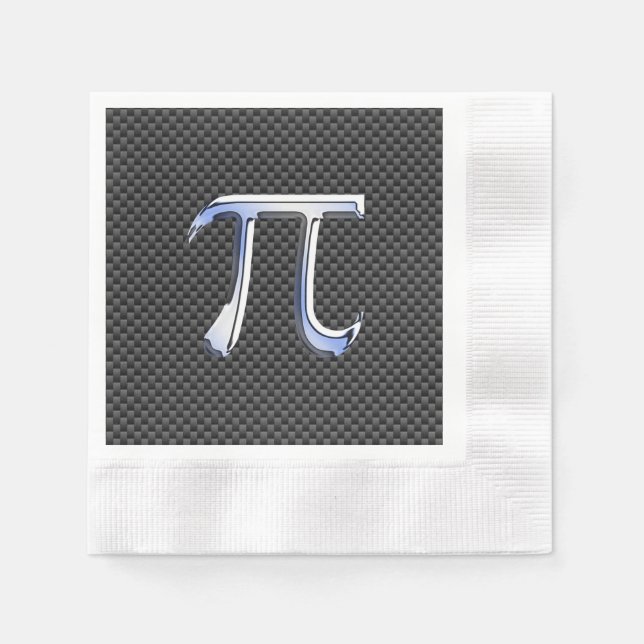 Silver Chrome Like Pi Symbol on Carbon Fibre Print Napkin (Front)