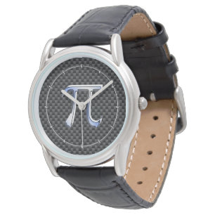 Silver Chrome Like Pi Symbol on Carbon Fibre Print Watch