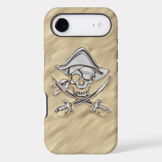Silver Chrome Like Pirate Skull in the Sand (Back)