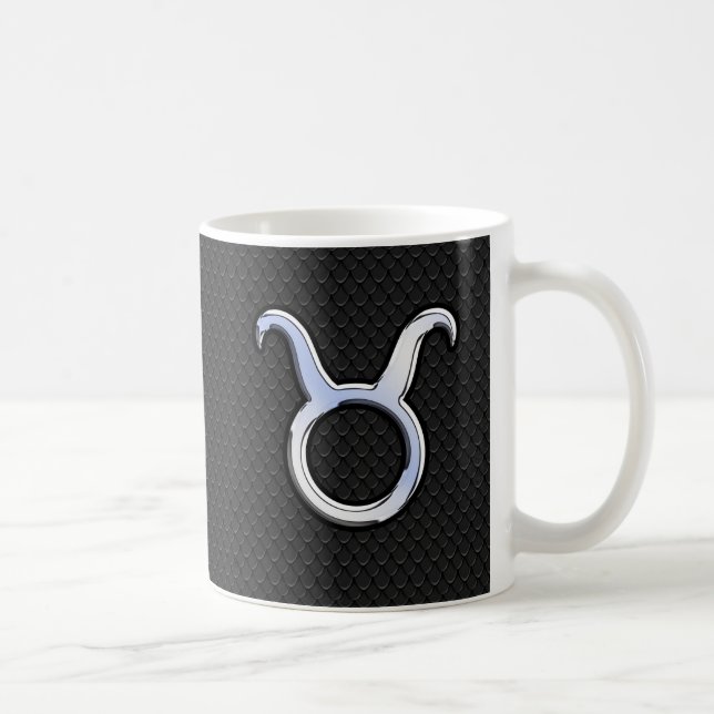 Silver Chrome Like Taurus Zodiac Sign Decor Coffee Mug (Right)