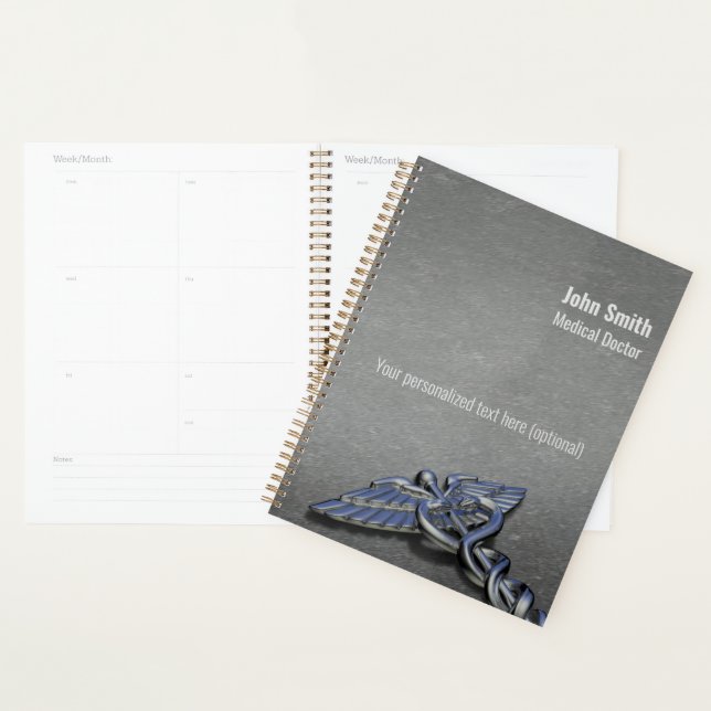 Silver Chrome Professional Medical Caduceus Symbol Planner (Display)