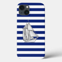 Silver Chrome Style Sailboat on Nautical Stripes