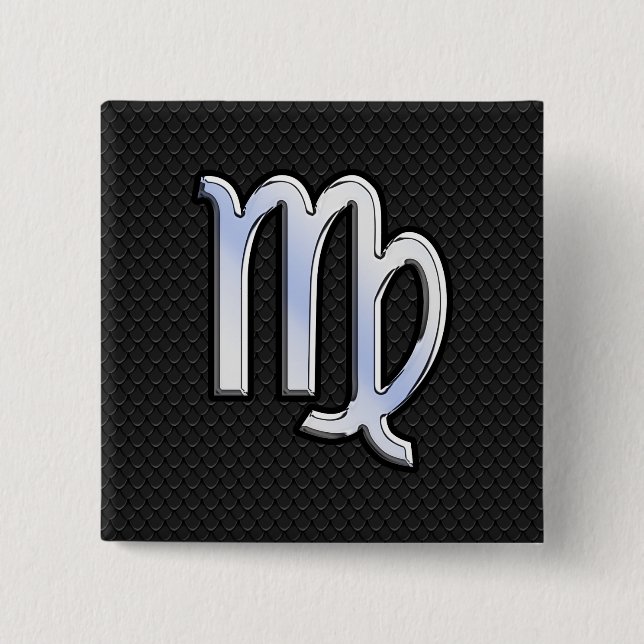 Silver Chrome Virgo Zodiac Sign on snake skin 2 Inch Square Button (Front)