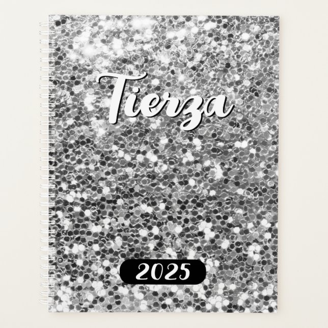 Silver Chunky Glitter Personalized 2025 Planner (Front)