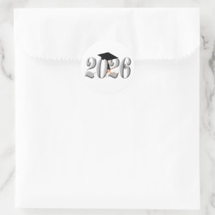 Silver Class of 2026 Graduation Classic Round Sticker