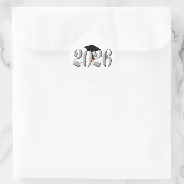 Silver Class of 2026 Graduation  Classic Round Sticker (Bag)
