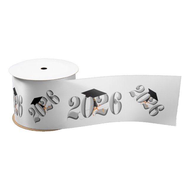 Silver Class of 2026 Graduation Satin Ribbon (Spool)