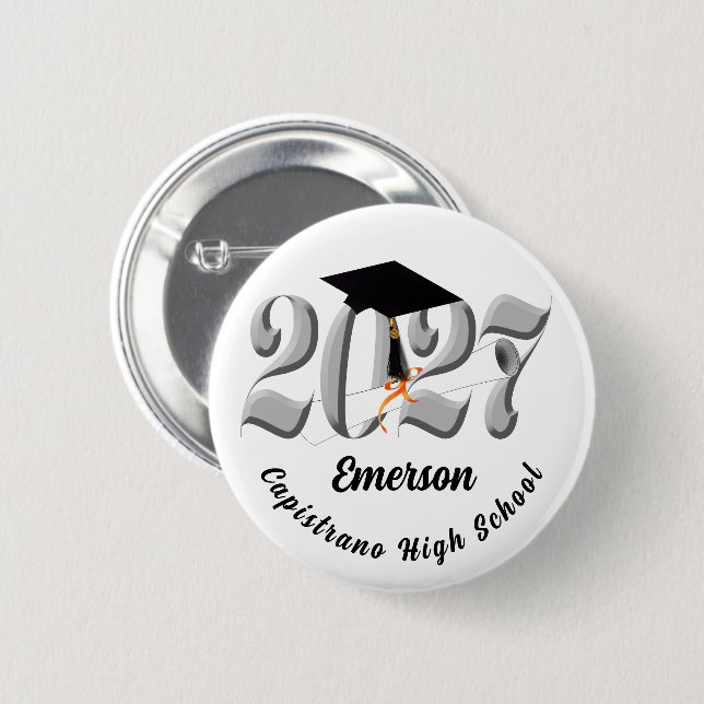 Silver Class of 2027 Graduation 2 Inch Round Button (Front & Back)