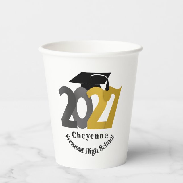 Silver Class of 2027 Graduation Paper Cups (Front)