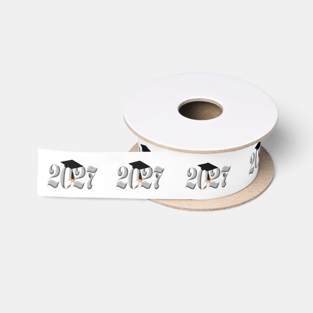 Silver Class of 2027 Graduation Satin Ribbon (Spool)