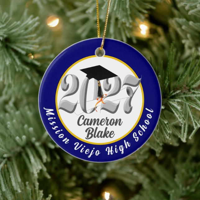 Silver Class of 2027 Photo Graduation Ceramic Ornament (Tree)