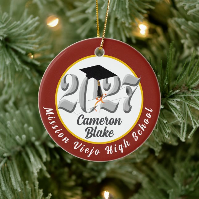 Silver Class of 2027 Photo Graduation Ceramic Ornament (Tree)