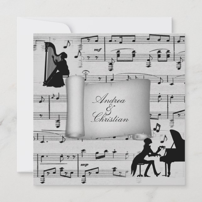 Silver Classical Music Theme Wedding Invitation (Back)
