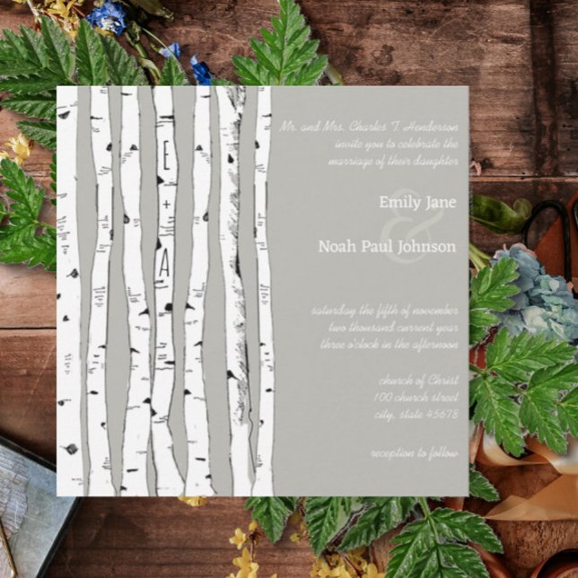 Silver Cloud Birch Tree Wedding Invitations (Creator Uploaded)