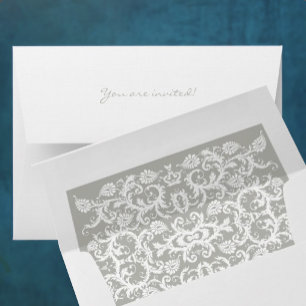 Silver Cloud Grey Damask Wedding Envelopes