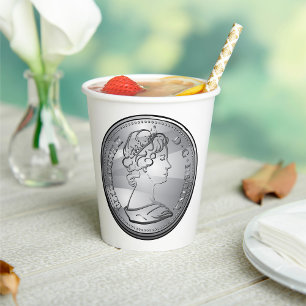 Silver Coin Queen Portrait Paper Cups