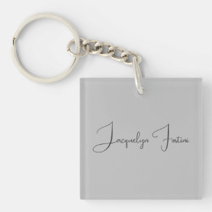 Silver Colour Elegant Grey Calligraphy Script Name Keychain