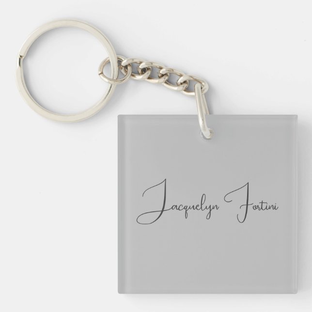 Silver Colour Elegant Grey Calligraphy Script Name Keychain (Front)