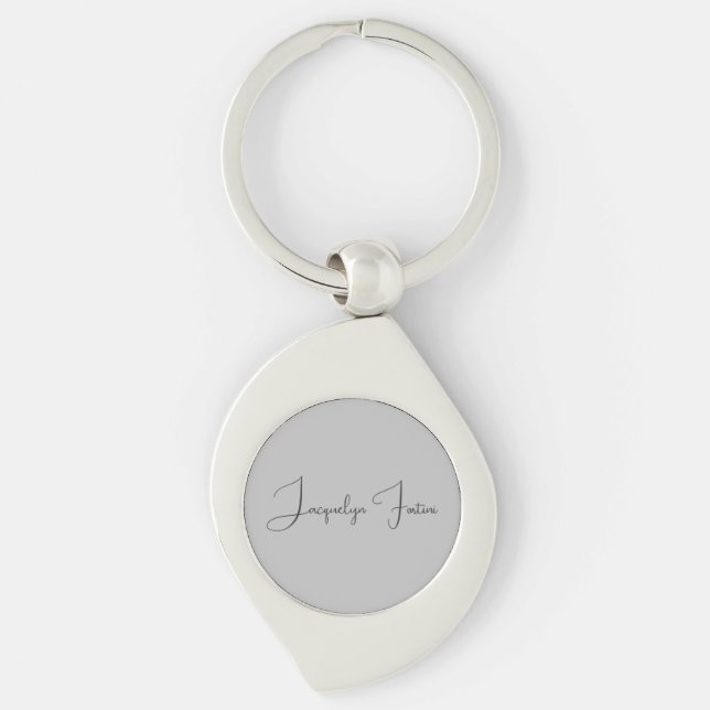 Silver Colour Elegant Grey Calligraphy Script Name Keychain (Front)