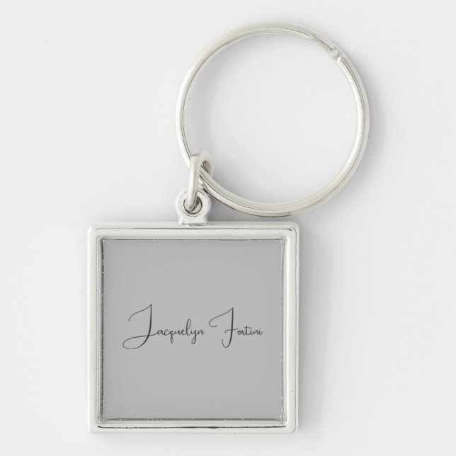 Silver Colour Elegant Grey Calligraphy Script Name Keychain (Front)