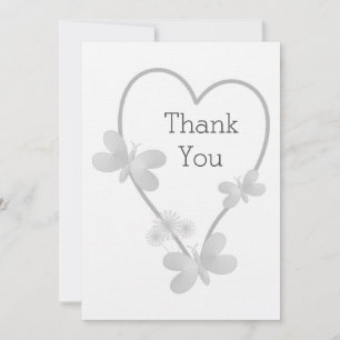 Silver Colour Heart Butterfly Wedding Thank You Invitation