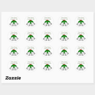 Silver Coloured Bells Christmas Classic Round Sticker