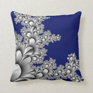 Silver Coloured Fractal on Midnight Blue Throw Pillow