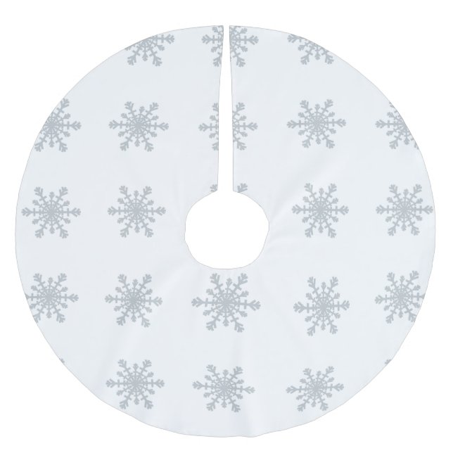 Silver Coloured Snowflakes on Winter White Brushed Polyester Tree Skirt (Front)