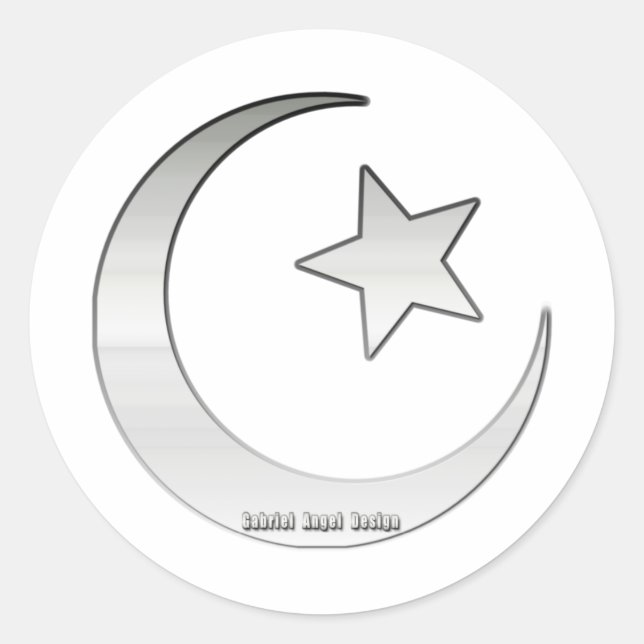 Silver Coloured Star and Crescent Symbol Classic Round Sticker (Front)