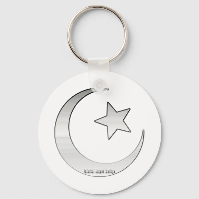 Silver Coloured Star and Crescent Symbol Keychain (Front)