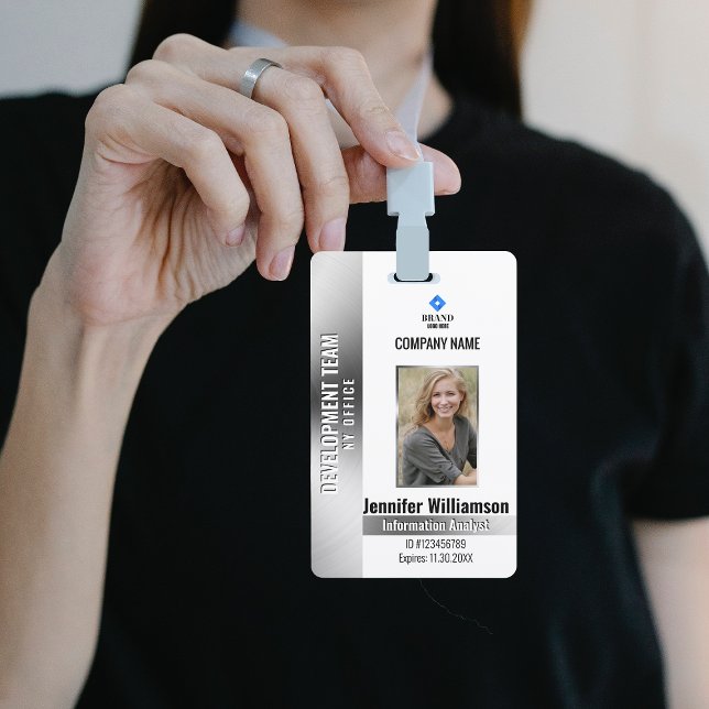 Silver Company Security QR Code Employee Photo ID Badge (Creator Uploaded)