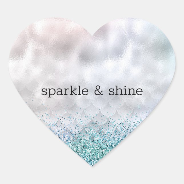 Silver Confetti Aqua Pink Glitter Sparkle Mermaid Heart Sticker (Front)